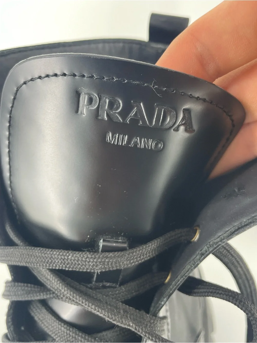 Prada Monolith Leather & Re-Nylon Combat Boots — Size 10.5